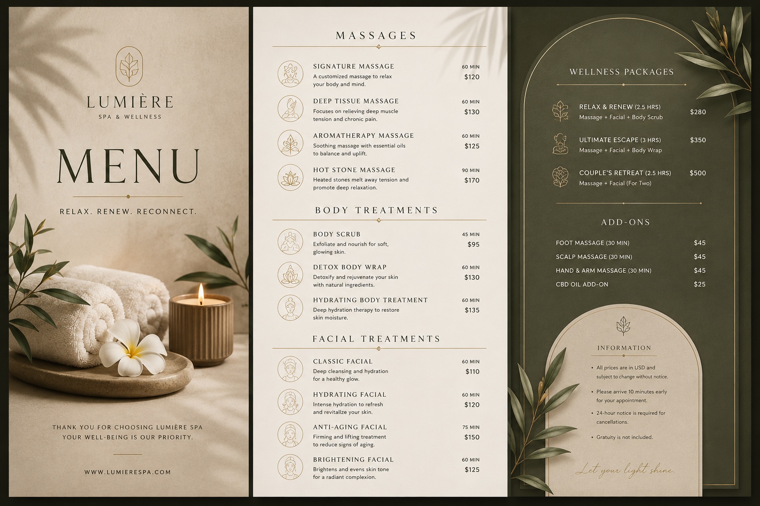 LUMIÈRE SPA|SPA 菜單設計